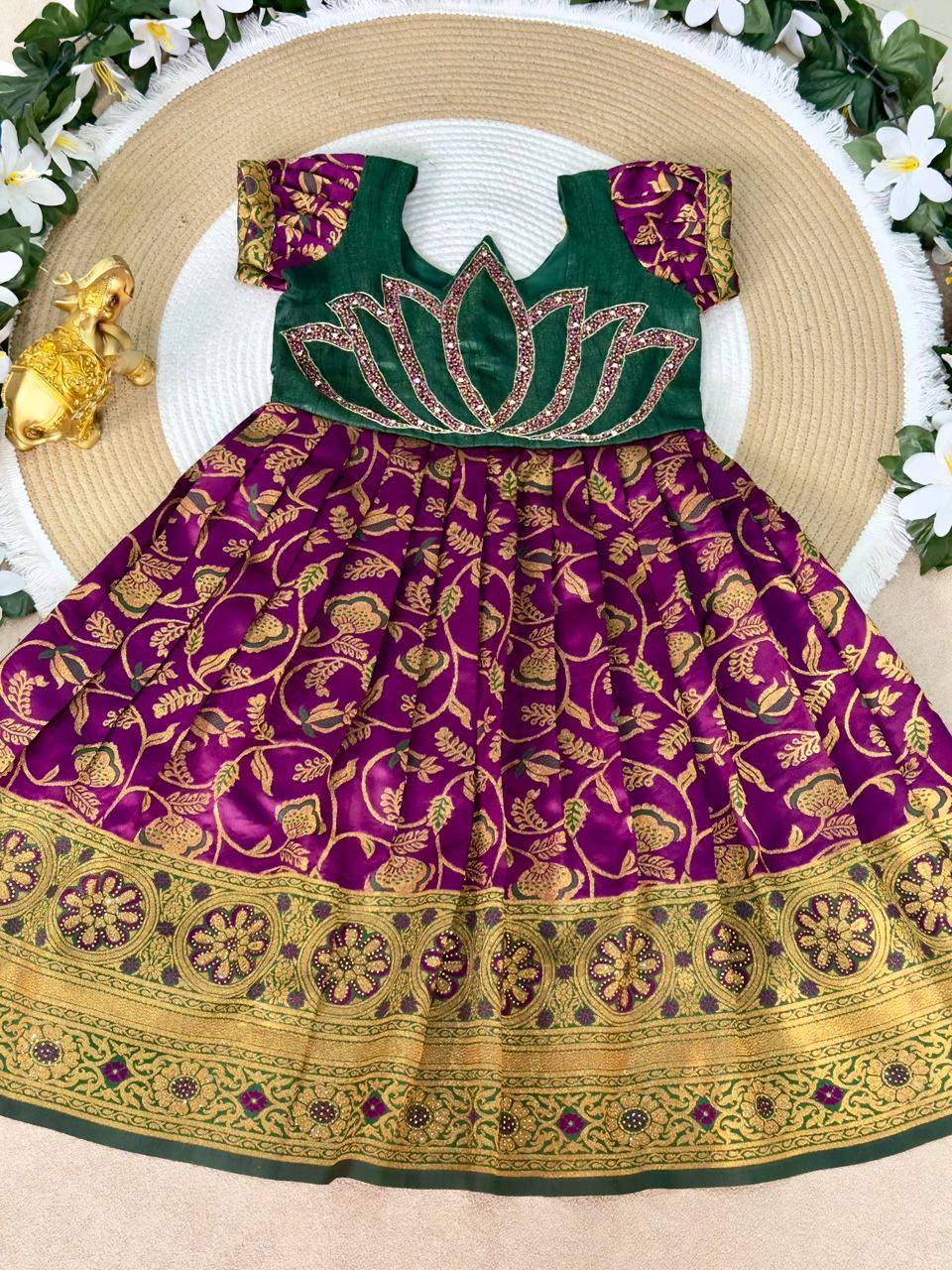 Lotus Frock Jaquard Silk Purple Bulk kids wear suppliers